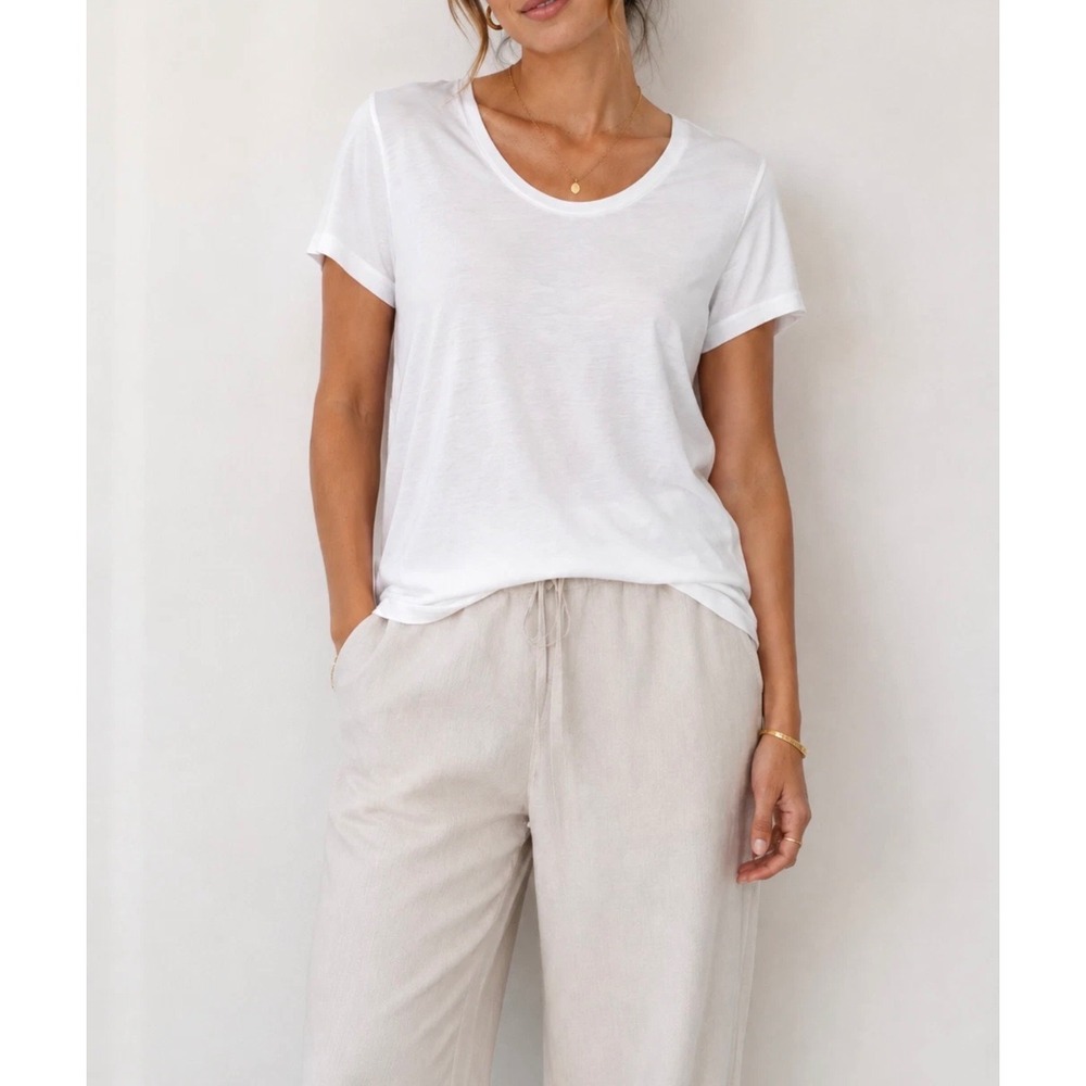 Quince White Cotton Modal Scoop Neck Short Sleeve Tee Shirt XL NWT